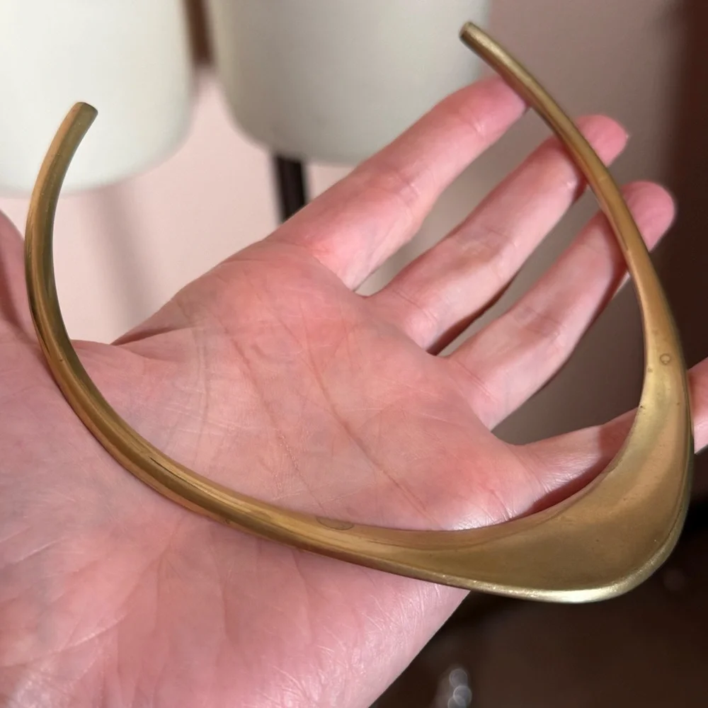 VIntage 1960 '70 MCM Modernist deco gold Brass Minimalist Choker Collar Necklace - Picture 13 of 17